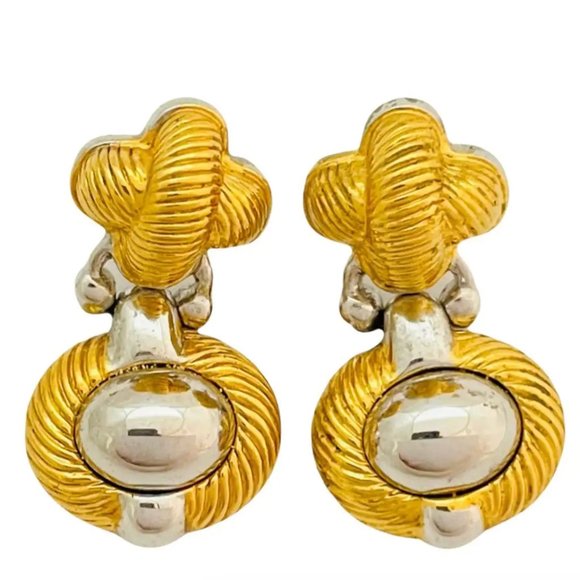 Vintage Monet designer dangle pierced earrings‎ 80s gold & silver - Picture 1 of 2